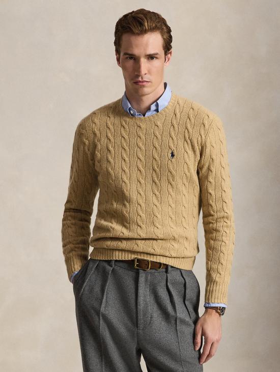 26FW 랄프 로렌 스웨터 라나와 캐시미어 소재의 Maglia, Trecce Cammello