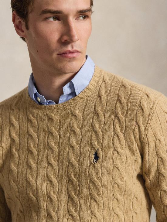 26FW 랄프 로렌 스웨터 라나와 캐시미어 소재의 Maglia, Trecce Cammello - RALPH LAUREN