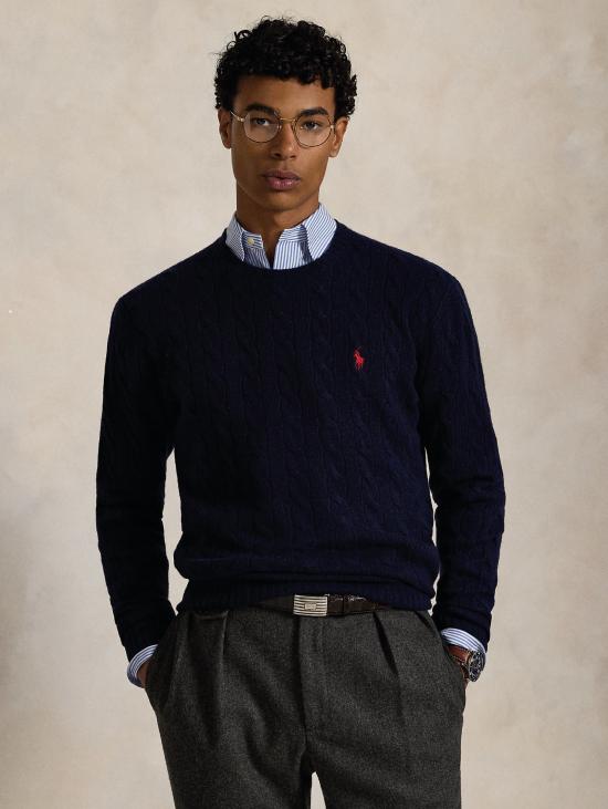 26FW 랄프 로렌 스웨터 Misto Cashmere a Trecce Blu 소재의 Maglia Girocollo