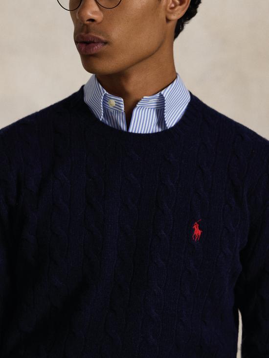 26FW 랄프 로렌 스웨터 Misto Cashmere a Trecce Blu 소재의 Maglia Girocollo - RALPH LAUREN