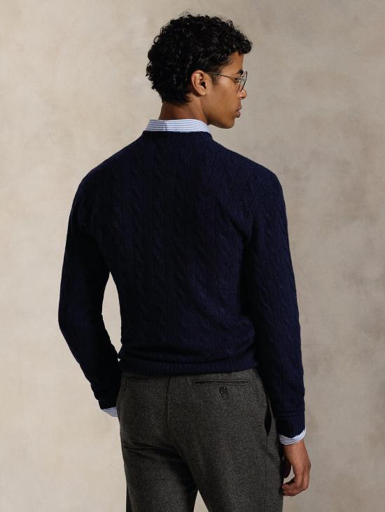 26FW 랄프 로렌 스웨터 Misto Cashmere a Trecce Blu 소재의 Maglia Girocollo - RALPH LAUREN