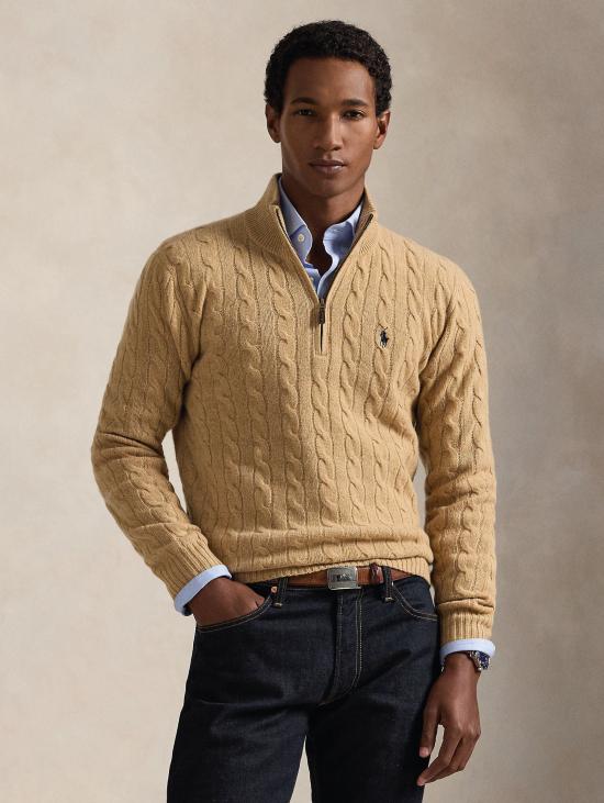 26FW 랄프 로렌 스웨터 Maglia Mezza Zip a Trecce Cammello