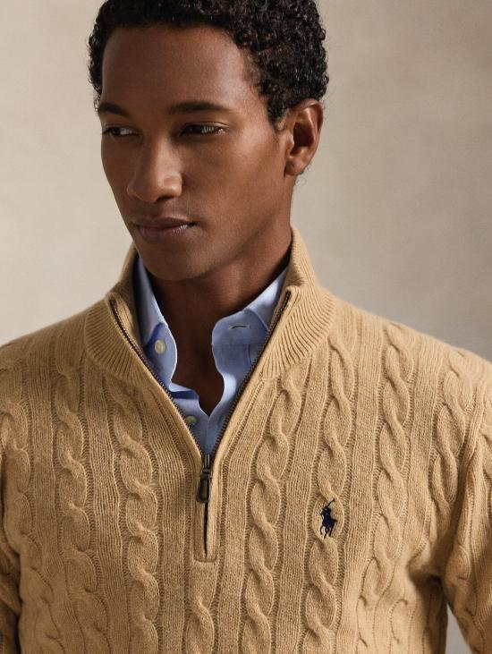 26FW 랄프 로렌 스웨터 Maglia Mezza Zip a Trecce Cammello - RALPH LAUREN