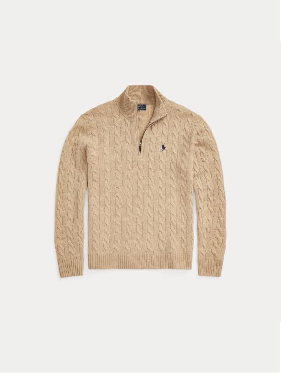 26FW 랄프 로렌 스웨터 Maglia Mezza Zip a Trecce Cammello - RALPH LAUREN