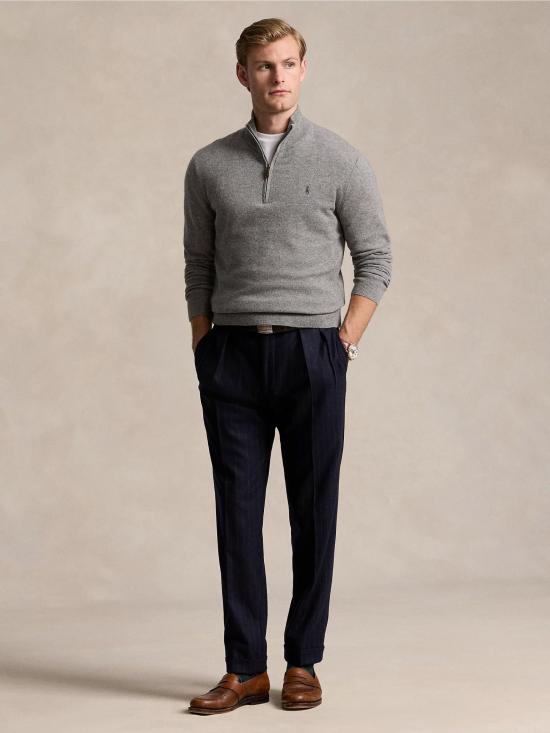 26FW 랄프 로렌 스웨터 라나 그리지오(Lana Grigio) 소재의 Maglia con Mezza 지퍼 - RALPH LAUREN