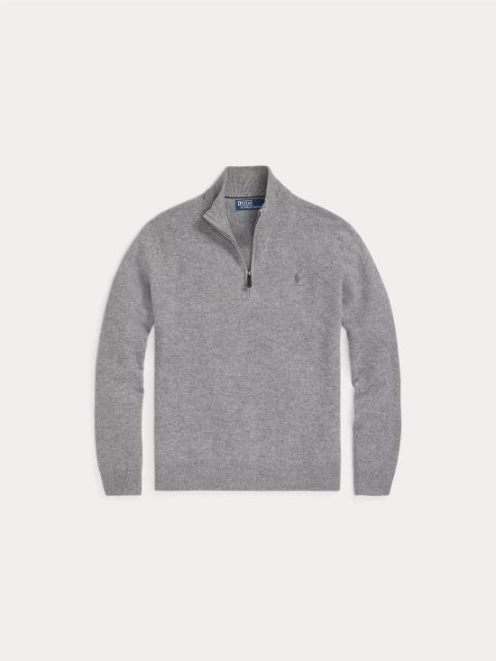 26FW 랄프 로렌 스웨터 라나 그리지오(Lana Grigio) 소재의 Maglia con Mezza 지퍼 - RALPH LAUREN