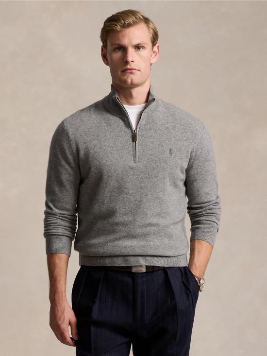 26FW 랄프 로렌 스웨터 라나 그리지오(Lana Grigio) 소재의 Maglia con Mezza 지퍼