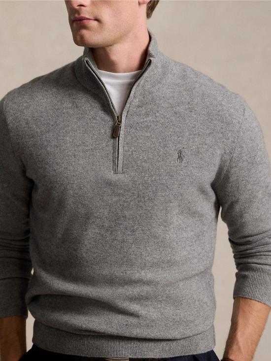 26FW 랄프 로렌 스웨터 라나 그리지오(Lana Grigio) 소재의 Maglia con Mezza 지퍼 - RALPH LAUREN