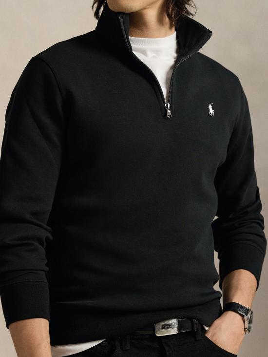 26FW 랄프 로렌 집업 니트 Maglia Doppia con Mezza Zip Nero의 펠파 - RALPH LAUREN