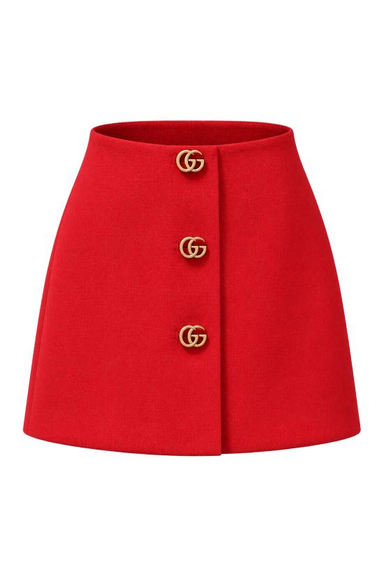 26FW 구찌 크레이프 울 더블 G 버튼 스커트 864526ZACKN 6143 Rosso