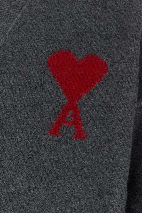26FW 아미 하트 로고 인타르시아 V넥 가디건 UKC367018 084 GRAY - AMI