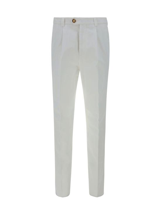 26FW 브루넬로 쿠치넬리 플리츠 레저 코튼 개버딘 팬츠 M252DE1450 C2200 WHITE