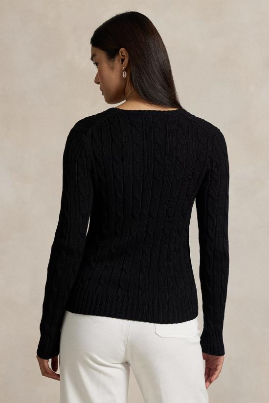 26SS 폴로 랄프로렌 포니로고 피마 코튼 케이블 니트 V넥 스웨터 211971870002 black - POLO RALPH LAUREN