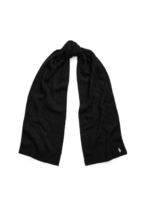 25FW 폴로 랄프로렌 포니 로고 자수 케이블 니트 스카프 455956296001 black - POLO RALPH LAUREN