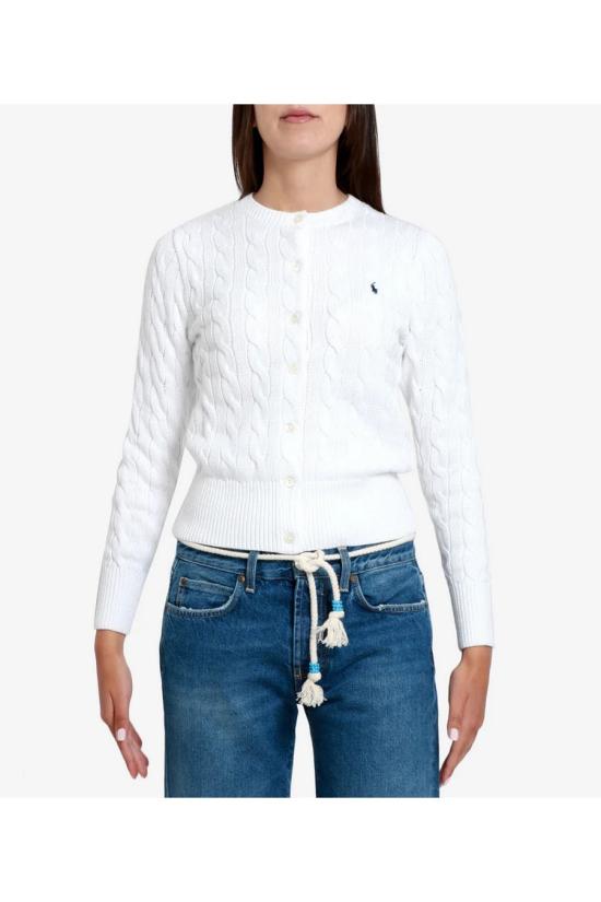  폴로 랄프로렌 포니 로고 자수 케이블 니트 크루넥 가디건 211891643001 white - POLO RALPH LAUREN