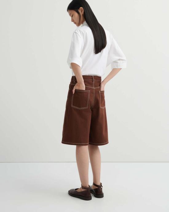  코우토우 데님 숏팬츠 카우토우 프레임워크 쇼츠 브라운 데님 - KOWTOW