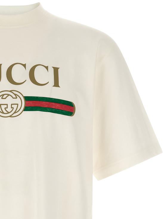 26FW 구찌 로고 프린트 코튼 저지 실크 티셔츠 865015XJHUF9280 White - GUCCI