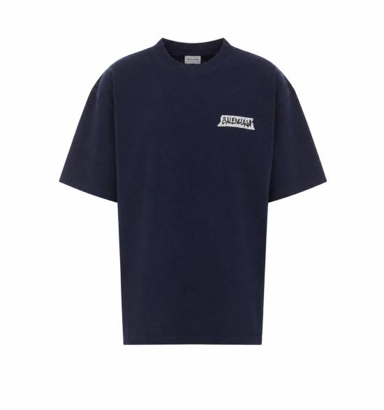 26FW 발렌시아가 마스킹 테이프 티셔츠 미디움 핏 764235 TTVL68065 BLUE