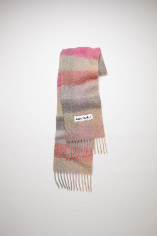 26FW 아크네 스튜디오 모헤어 체크 머플러 CA0084 BOB FUCHSIA LILAC PINK