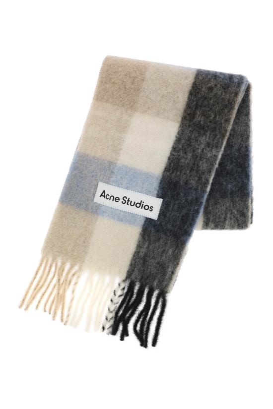 26FW 아크네 스튜디오 모헤어 체크 머플러 CA0084 DIB BLUE BEIGE BLACK - ACNE STUDIOS