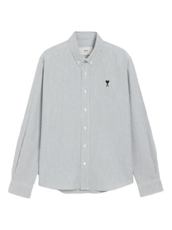 25FW 아미 스몰 하트 로고 스트라이프 코튼 옥스포드 버튼 다운 셔츠 HSH763CO0087 039 Multicolor