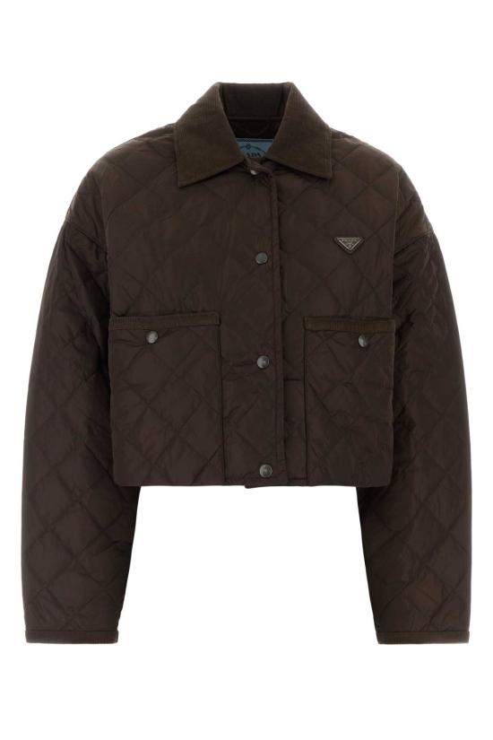 26FW 프라다 라이트 리나일론 크롭 블루종 자켓 29X166SAGO1WQ9 F0AEZ BROWN
