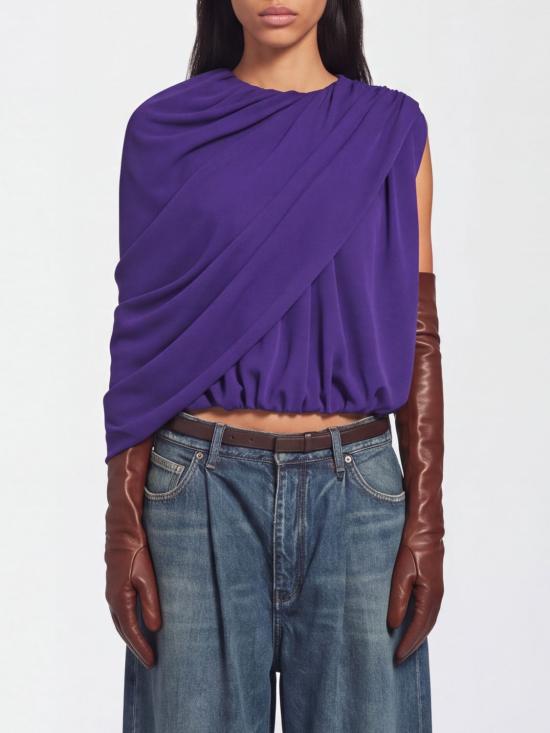26FW 발렌시아가 여성 실크 캐디 케이프 탑 A002BXTUN14 5210 Violet