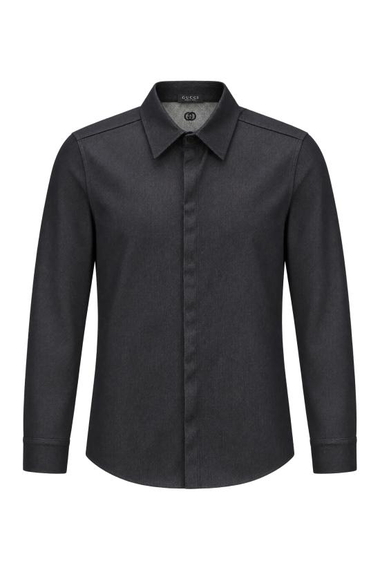 26FW 구찌 인터로킹 G 코튼 실크 셔츠 A0041CXDDBI 1000 Nero