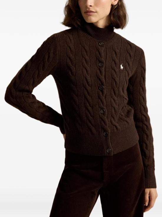  폴로 랄프로렌 로고 자수 크루넥 가디건 211972104 BROWN - POLO RALPH LAUREN