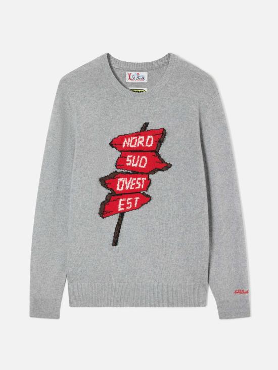 26FW 세인트바쓰 스웨터 Maglione Girocollo Grafica Nord Sud Ovest Est 883 Grigio