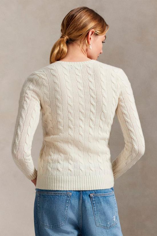 26FW 폴로 랄프로렌 포니 로고 자수 케이블 니트 v넥 스웨터 211971866001 Cream - POLO RALPH LAUREN
