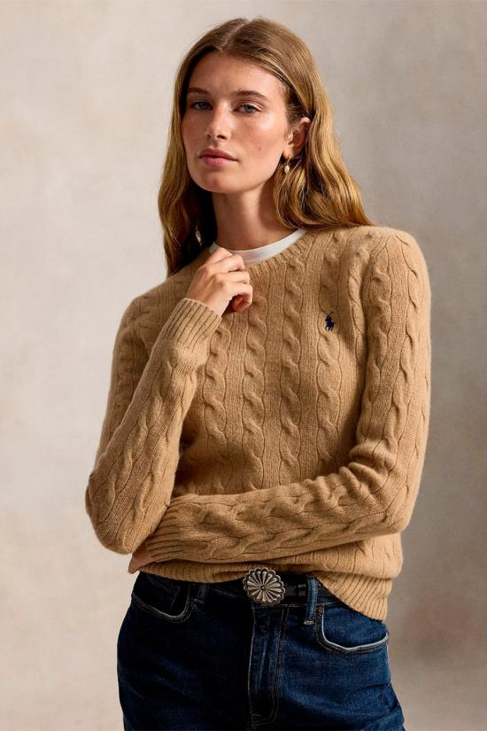 26FW 폴로 랄프로렌 폴로 자수 케이블 니트 스웨터 211971865002 Camel - POLO RALPH LAUREN