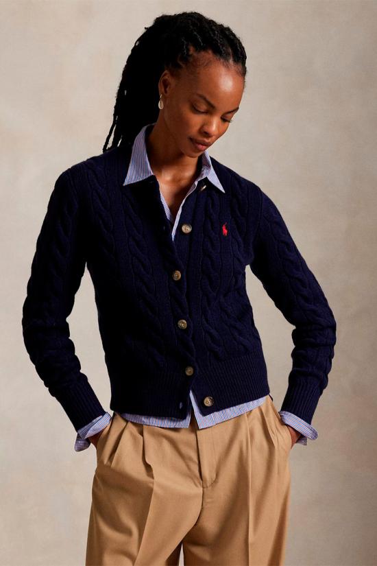 26FW 폴로 랄프로렌 로고 자수 크루넥 가디건 211972104004 Navy - POLO RALPH LAUREN