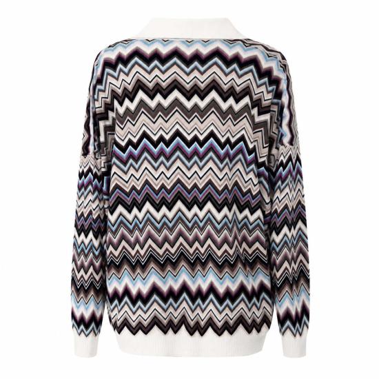  미소니 긴팔 티셔츠 미쏘니 지그재그 니트 폴로 셔츠 멀티컬러 - MISSONI