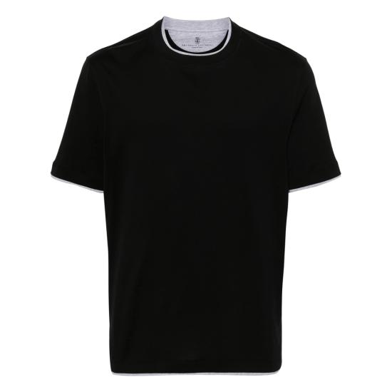 26FW 브루넬로 쿠치넬리 자수 로고 티셔츠 M0B137427 CGB88 BLACK