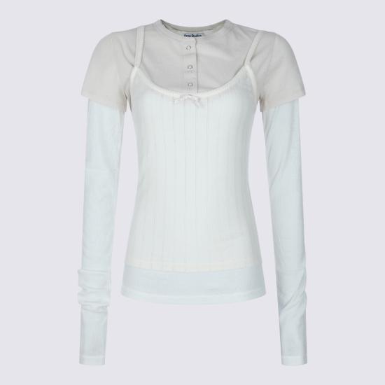26FW 아크네 스튜디오 레이어드 로고 티셔츠 AL0556 6D8 WHITE OFF - ACNE STUDIOS
