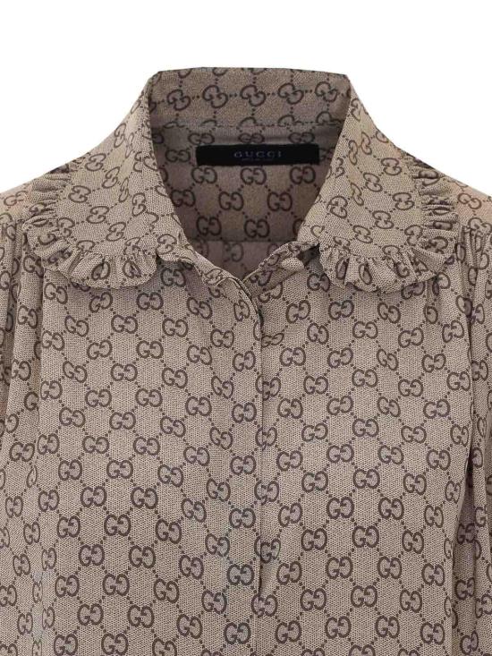 26SS 구찌 프린트 실크 크레이프 드 신 셔츠 A005Y5ZAVRI2270 BEIGE - GUCCI