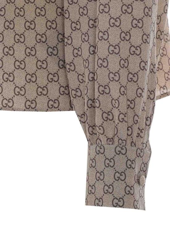26SS 구찌 프린트 실크 크레이프 드 신 셔츠 A005Y5ZAVRI2270 BEIGE - GUCCI