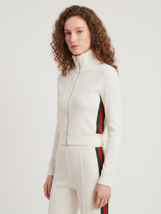 26FW 구찌 웹 리브 코튼 저지 지퍼 스웨트셔츠 웹 리브 코튼 저지 지퍼 스웨트셔츠 875656 WHITE - GUCCI