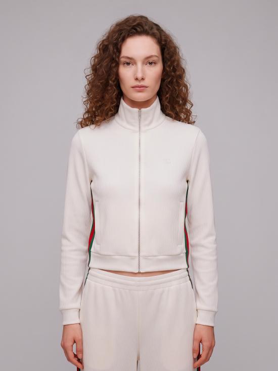 26FW 구찌 웹 리브 코튼 저지 지퍼 스웨트셔츠 웹 리브 코튼 저지 지퍼 스웨트셔츠 875656 WHITE