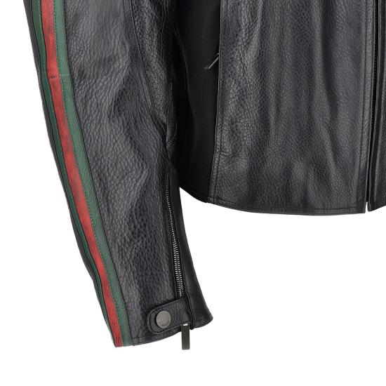26FW 구찌 웹 디테일 레더 바이커 자켓 874158XNBDW Black - GUCCI