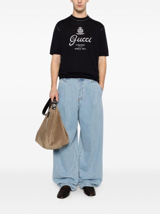 26SS 구찌 프린트 디테일 니트 실크 리넨 티셔츠 851828XKFC84041 Blue - GUCCI
