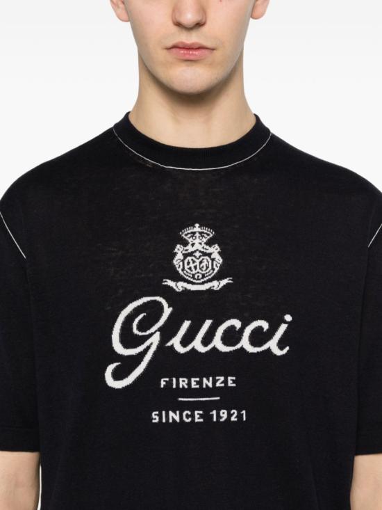 26SS 구찌 프린트 디테일 니트 실크 리넨 티셔츠 851828XKFC84041 Blue - GUCCI