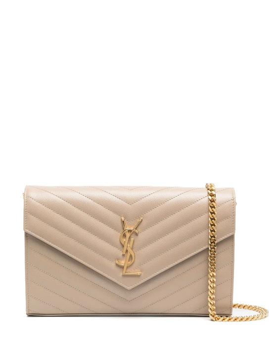 26FW 생로랑 레더 카산드라 체인 월렛 377828 BOW01 2721 DARK BEIGE