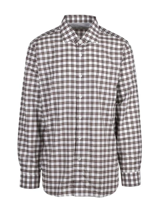 25FW 일레븐티 긴팔 셔츠 흰색/갈색 체크무늬 뾰족칼라 면