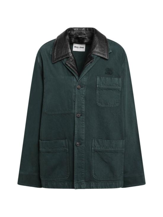 26SS 미우미우 싱글 브레스티드 개버딘 레더 자켓 MH205319R2S OOOF0422 Green