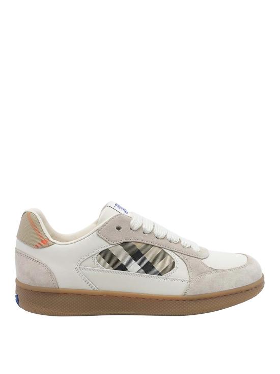 26FW 버버리 테라스 레더 앤 스웨이드 체크 스니커즈 8127510 DOVE BEIGE GREY SAND DOM