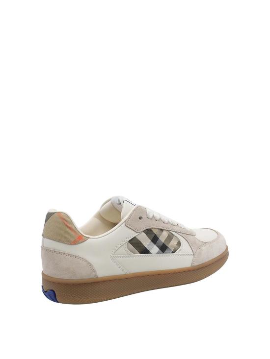 26FW 버버리 테라스 레더 앤 스웨이드 체크 스니커즈 8127510 DOVE BEIGE GREY SAND DOM - BURBERRY