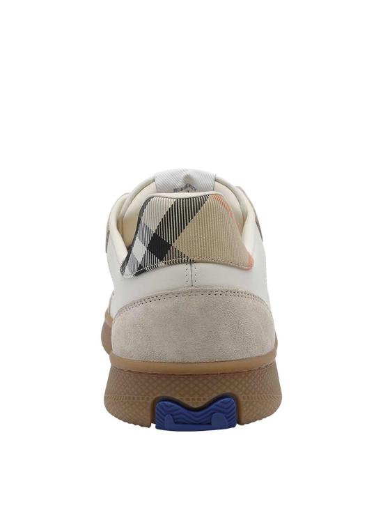 26FW 버버리 테라스 레더 앤 스웨이드 체크 스니커즈 8127510 DOVE BEIGE GREY SAND DOM - BURBERRY