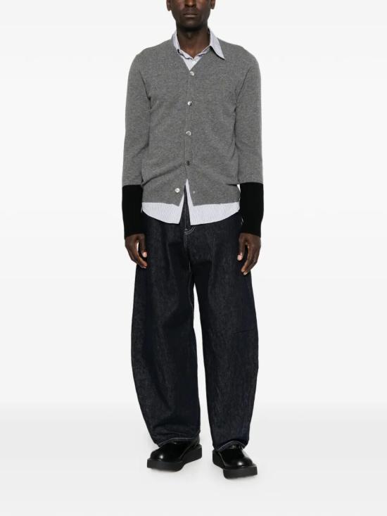 26FW 꼼데가르송 파인 니트 버튼업 가디건 FZ N109 PER 3 TOP GREY BLACK - COMME DES GARCONS